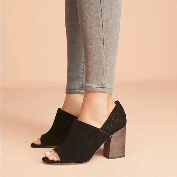 Anthropologie Franco Sarto Ellison Leather Suede Mules Shooties Block Heels - Picture 11 of 11